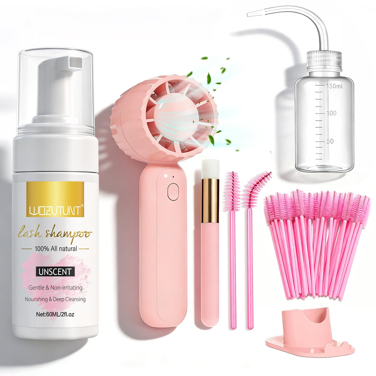 WOZUTUNT Eyelash Extension Cleanser Kit with lash shampoo and fan