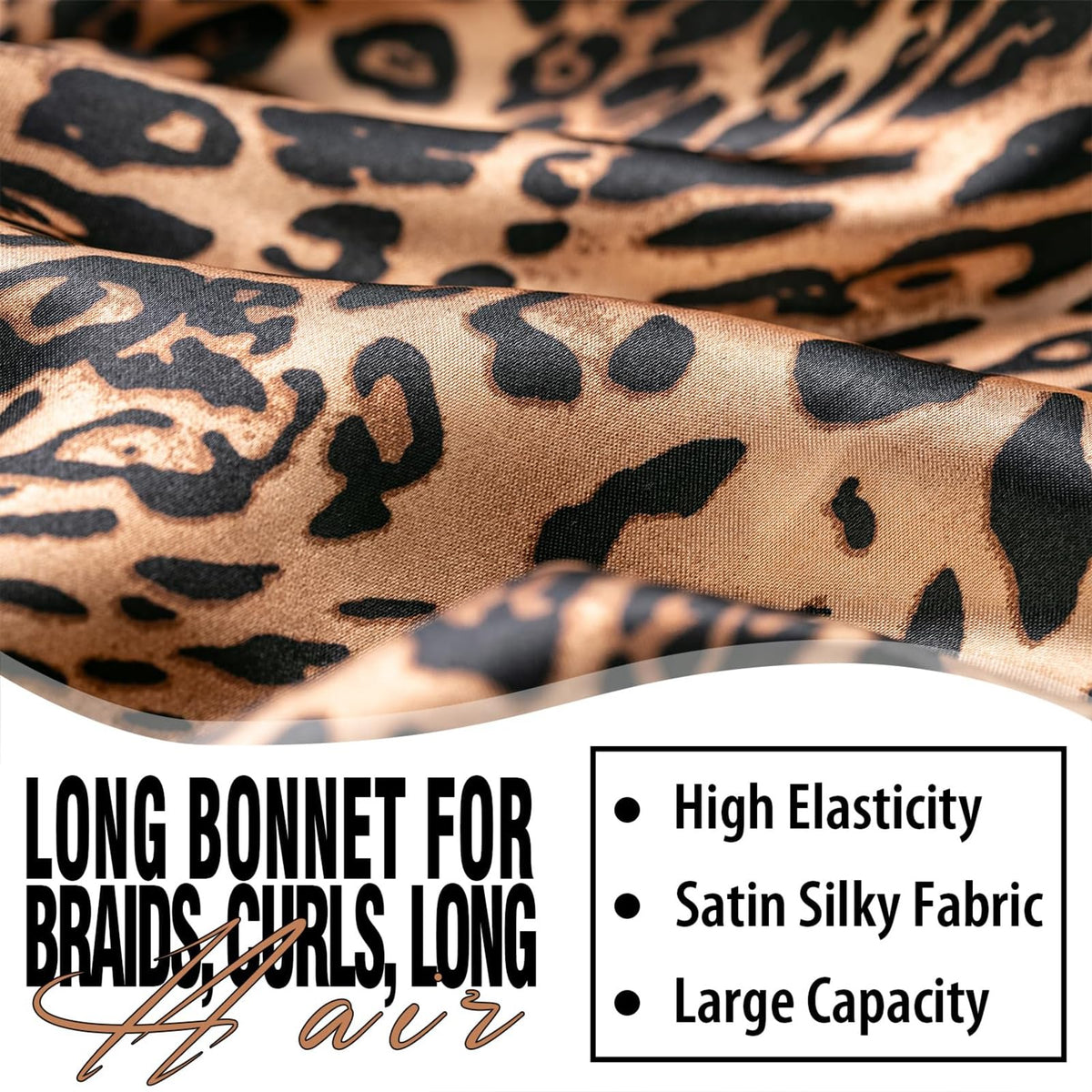 WOZUTUNT satin bonnet leopard print with tie band
