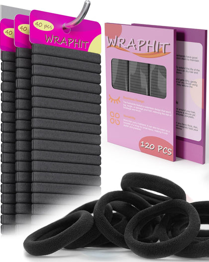 Wraphit 120pc hair ties in black, front view