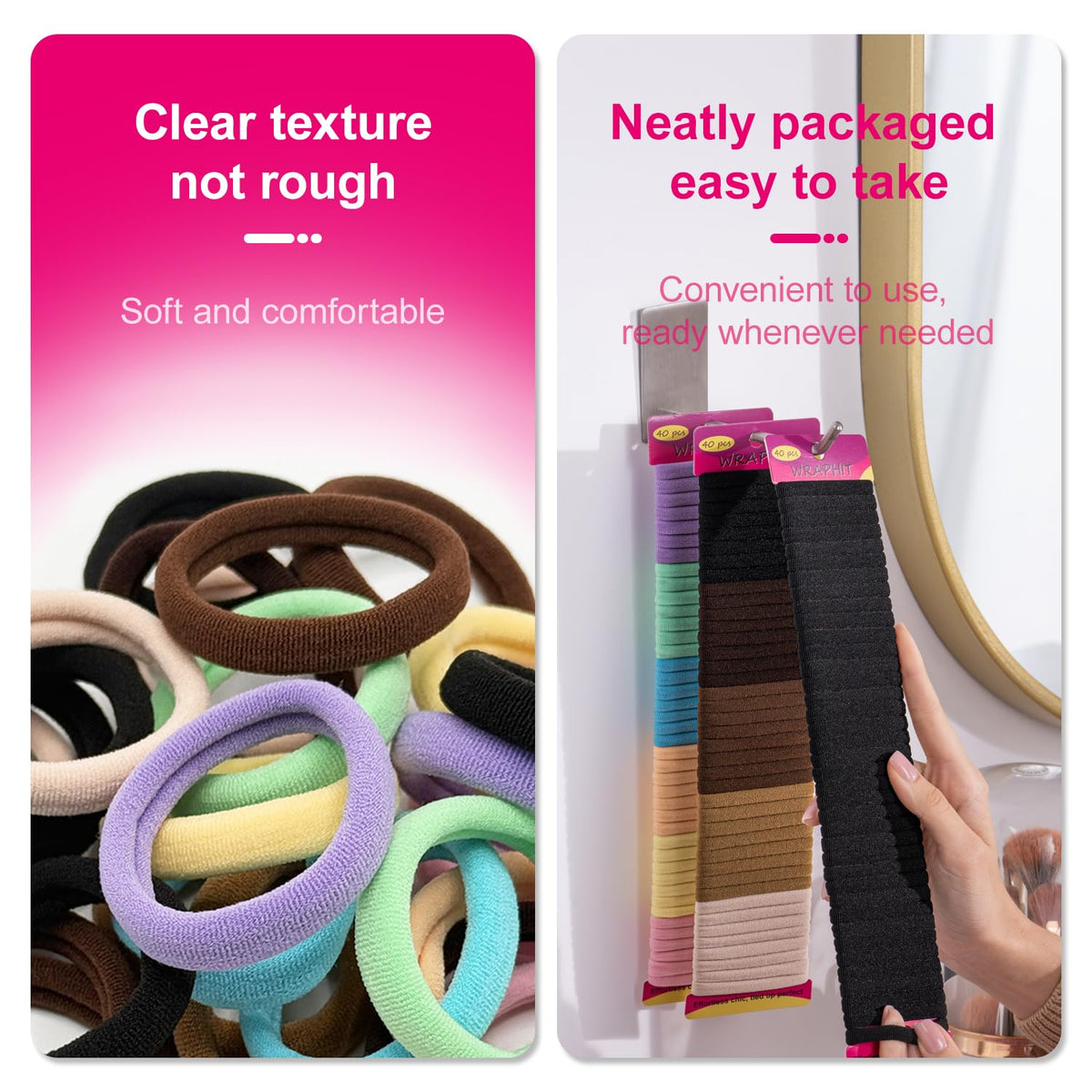 Wraphit hair ties in a hand, showcasing comfort