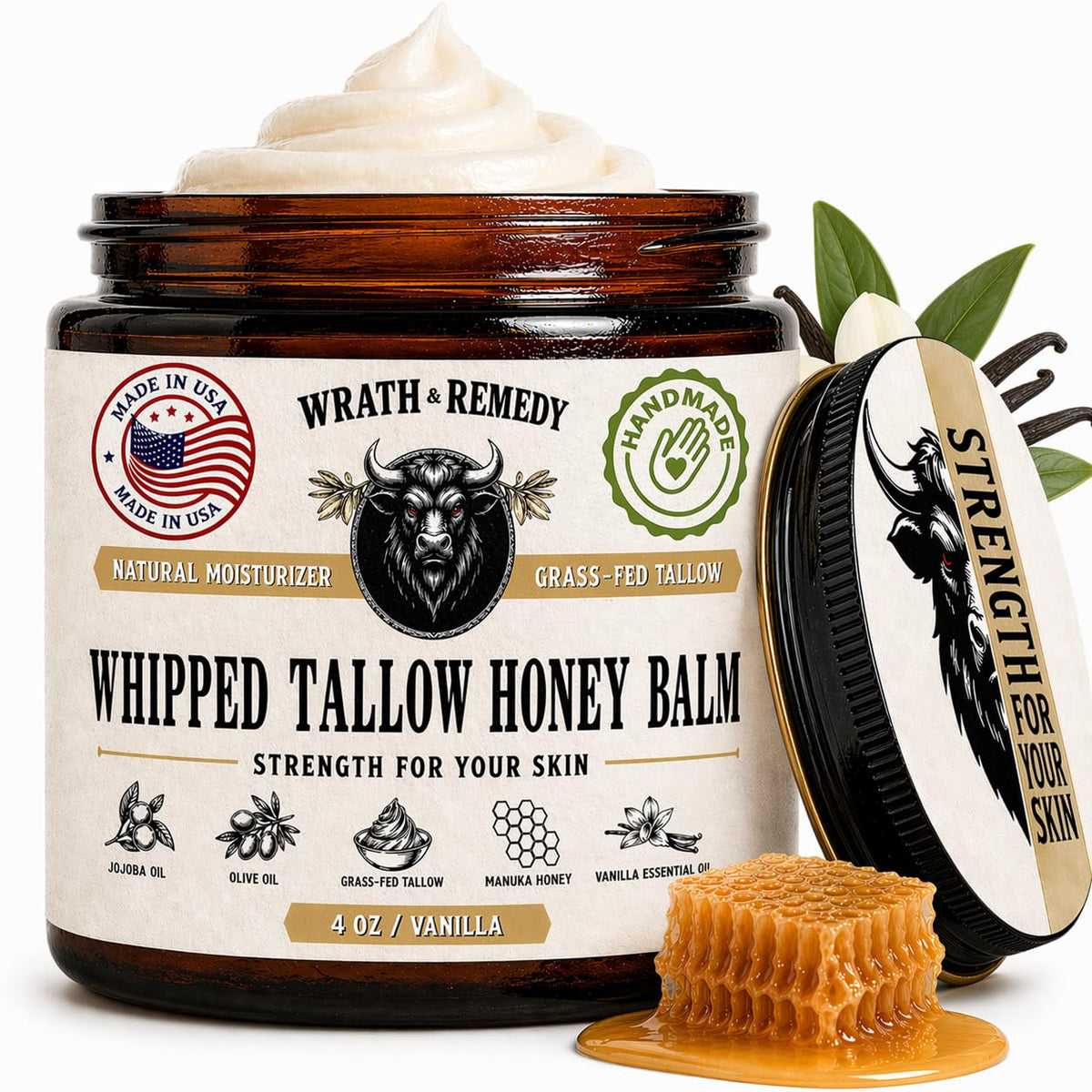 Wrath & Remedy Organic Beef Tallow Whipped Honey Balm 4 OZ front view