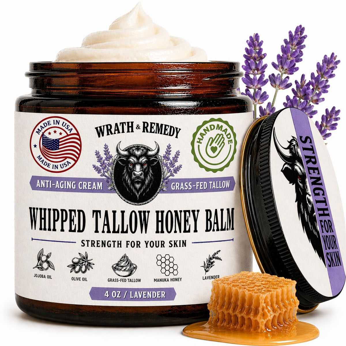 Wrath & Remedy Organic Beef Tallow Whipped Honey Balm 4 OZ front view