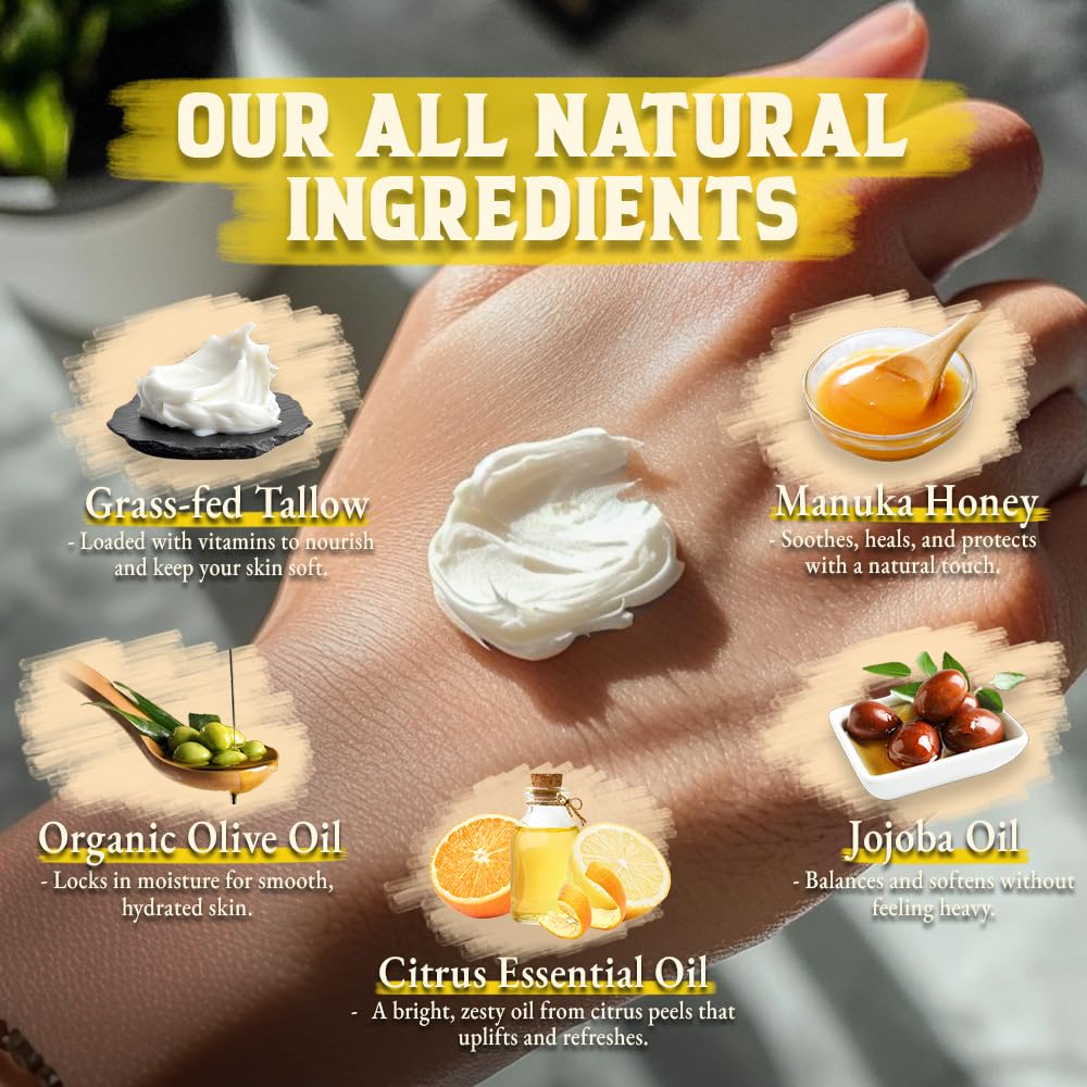 Wrath & Remedy Organic Beef Tallow Whipped Honey Balm jar with citrus scent