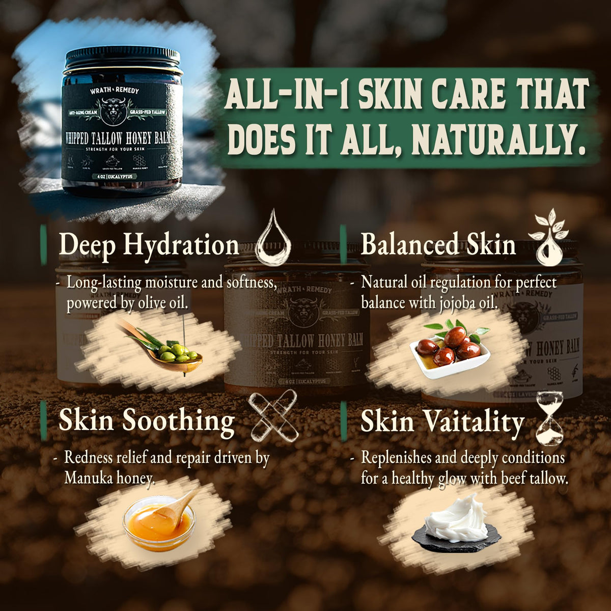 Wrath & Remedy Whipped Honey Balm 4 OZ open jar showing whipped texture