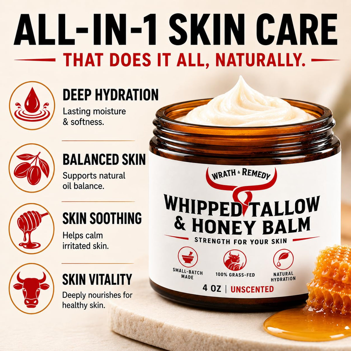 Wrath & Remedy Whipped Honey Balm with natural ingredients