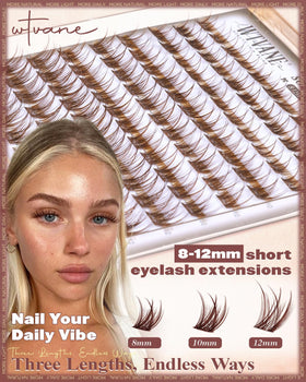 wtvane Brown Lash Clusters 12mm length close-up