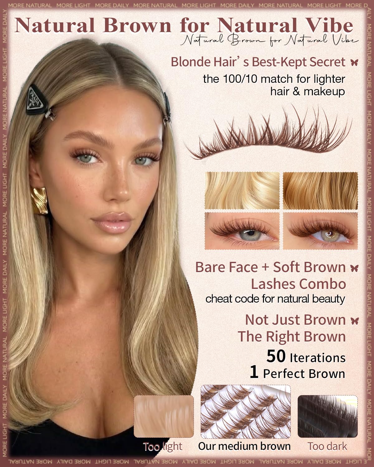 wtvane Brown Lash Clusters on model's eyes