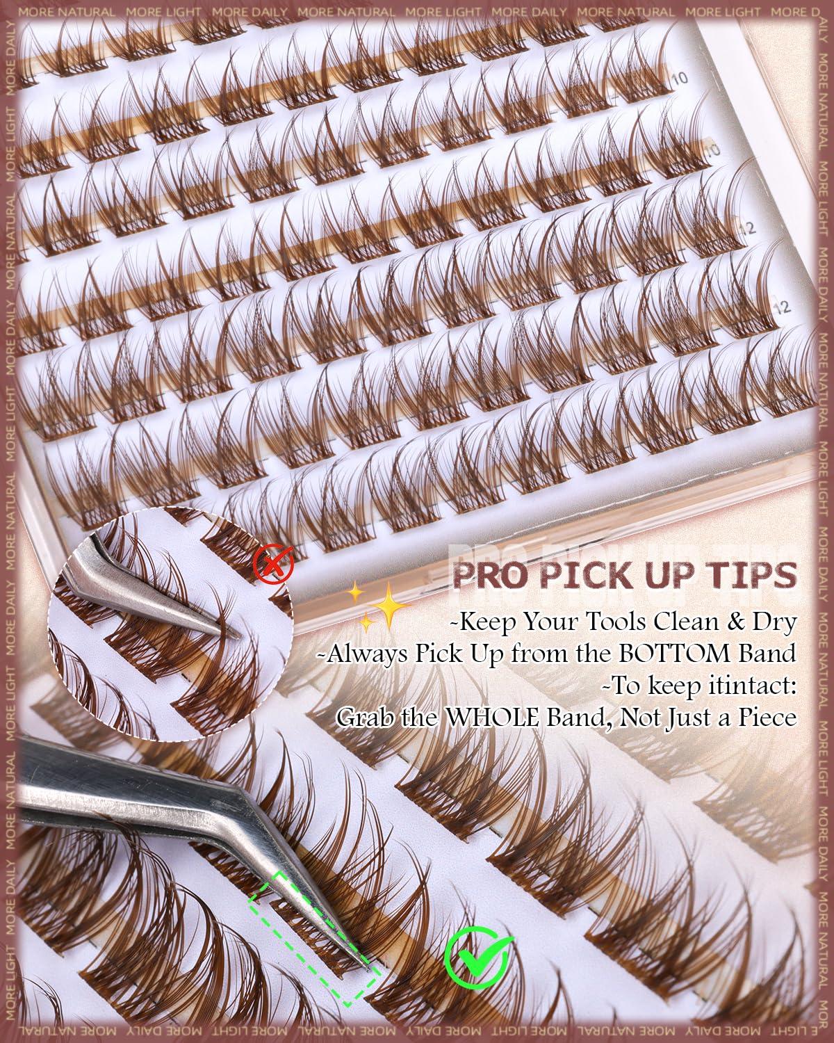 wtvane Brown Lash Clusters thin band detail