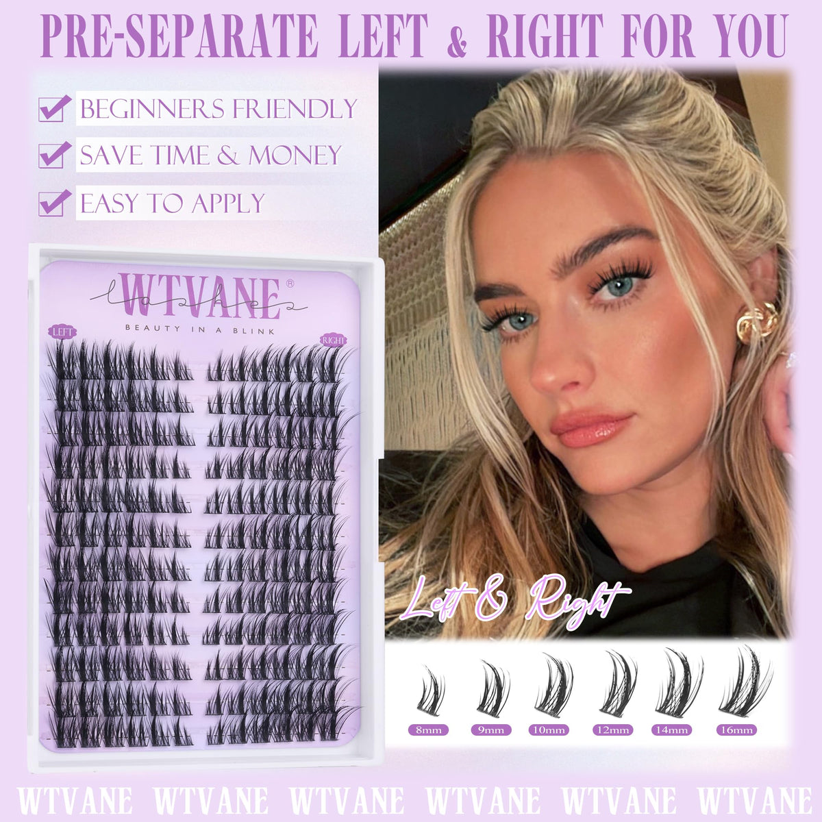 Wtvane Lash Clusters displayed with different lengths