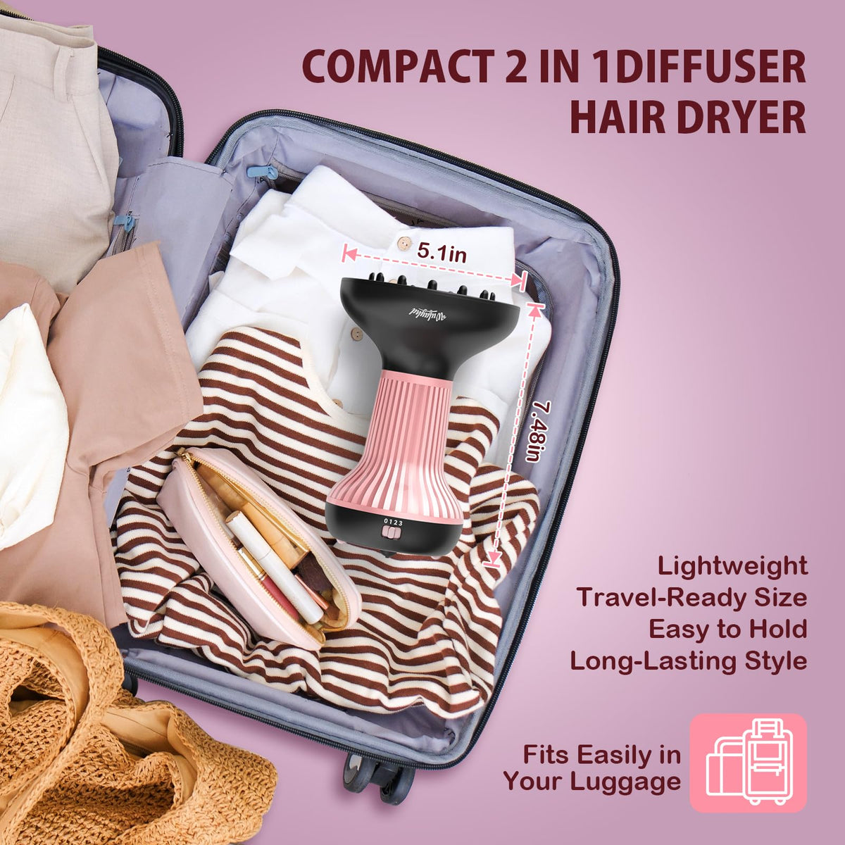 WUFAYHD Diffuser Hair Dryer compact design for travel