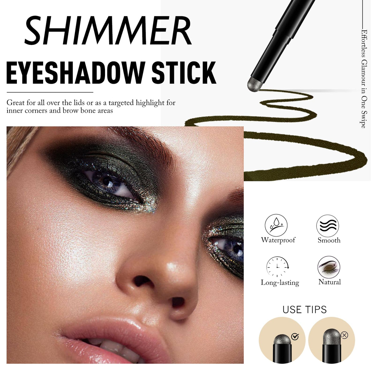 Wugbc Black Eyeshadow Stick applied on eyelid for a smoky look