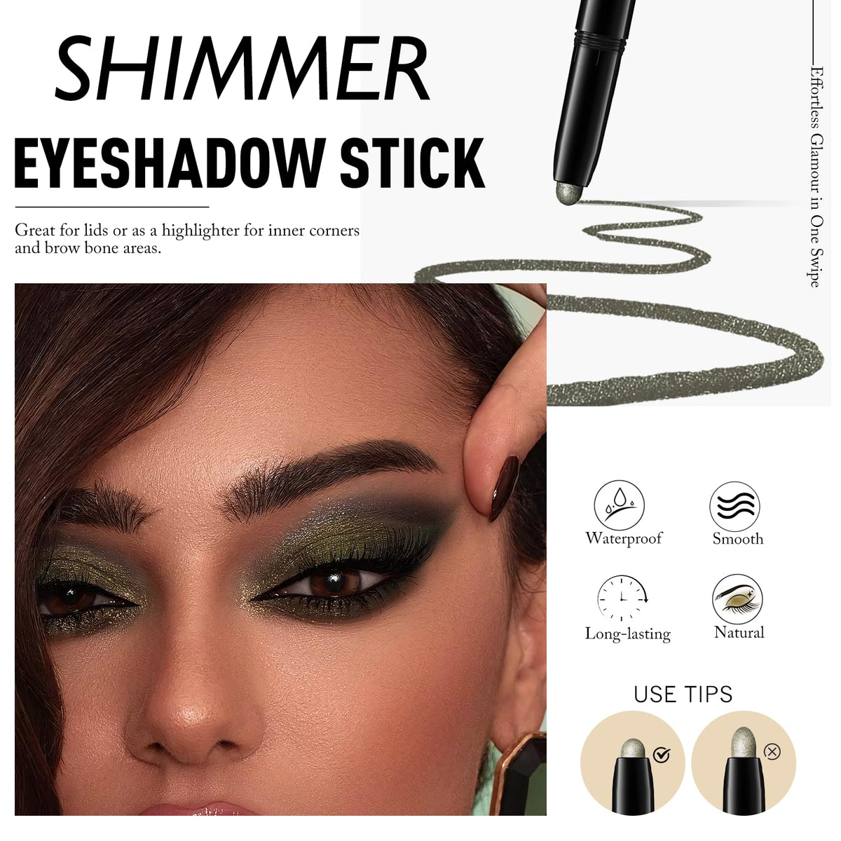 Wugbc Eyeshadow Stick Green applied on eyelid for vibrant colour
