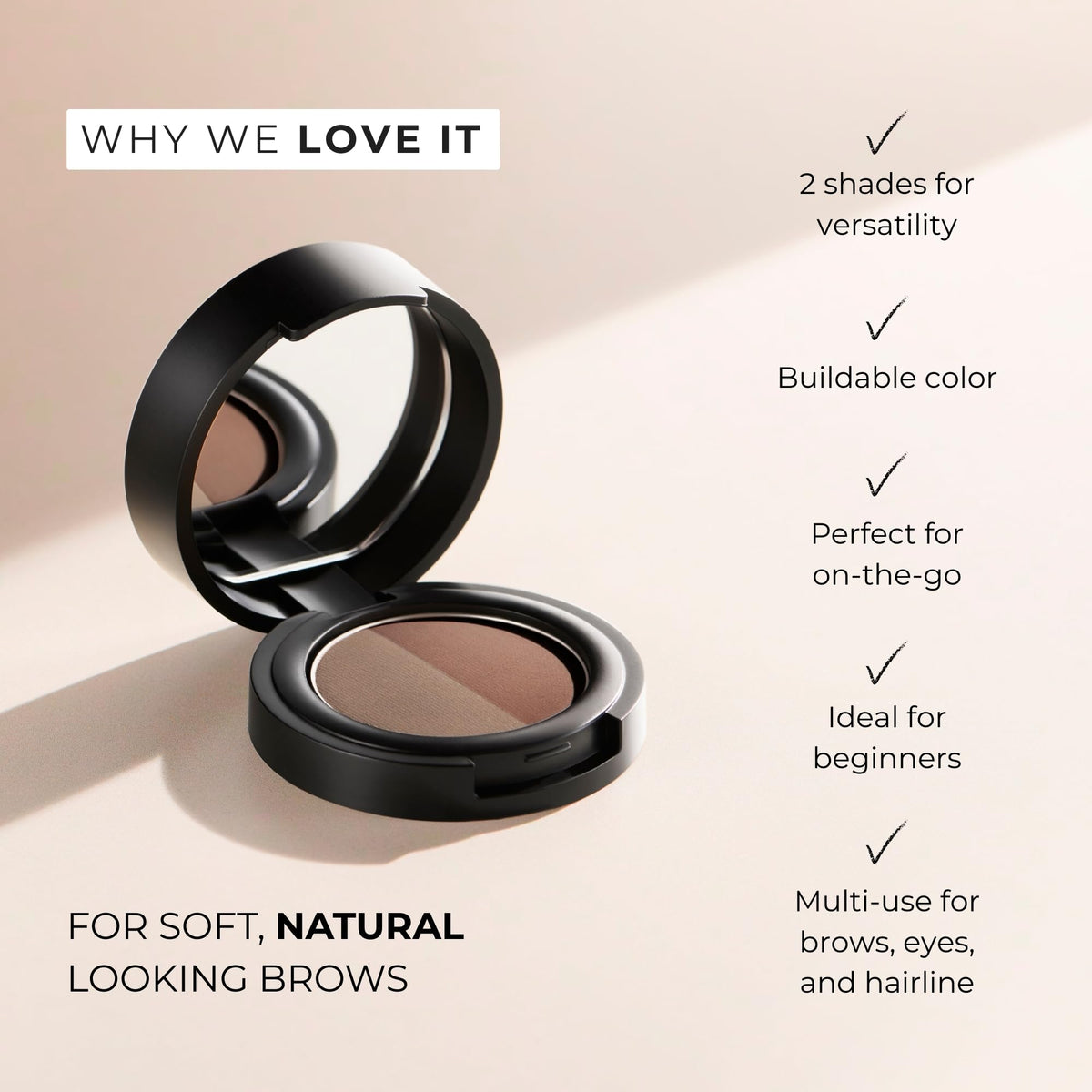 WUNDERBROW Soft Brow Define & Fill Powder Duo compact with mirror