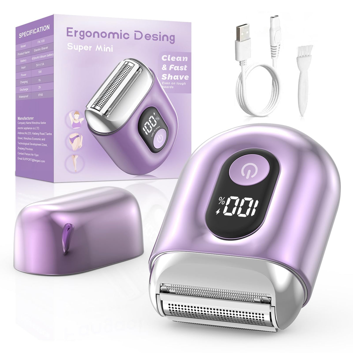 Xcdgiogw cordless electric shaver for women in bright purple