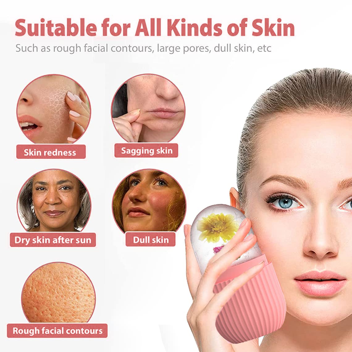 XHJRI Ice Cube Roller Massager in use on face
