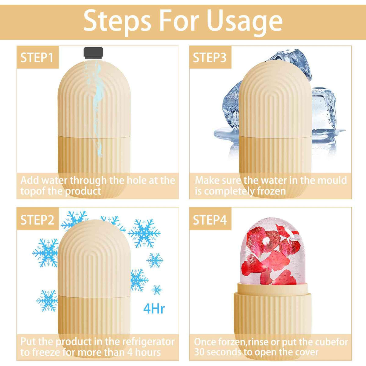XHJRI Ice Face Roller Massager filled with ice cubes