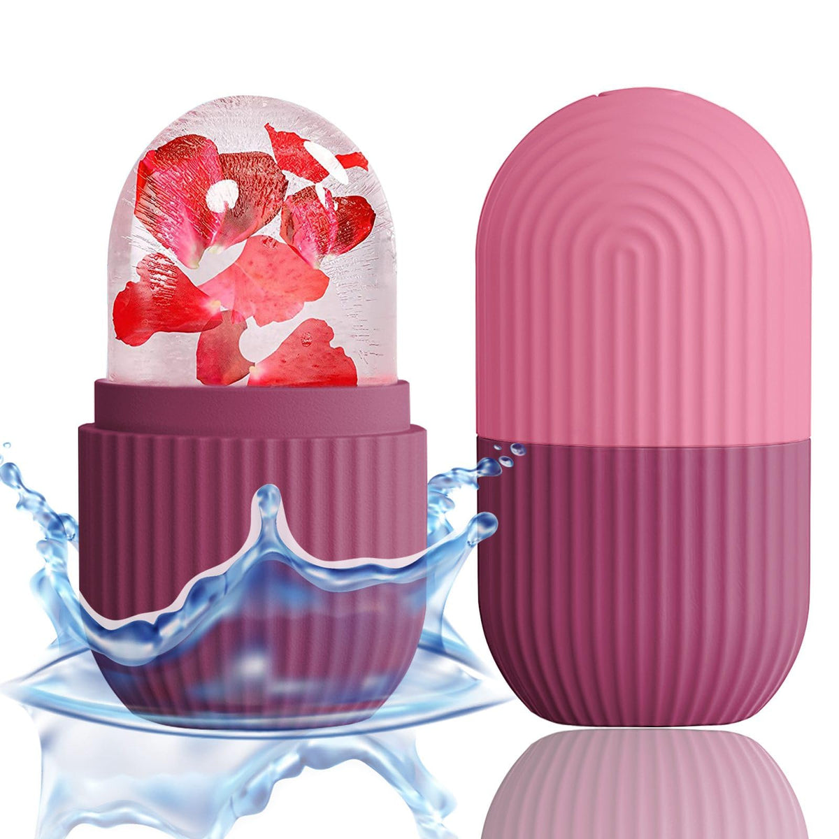 XHJRI Ice Face Roller Massager in rose colour, front view