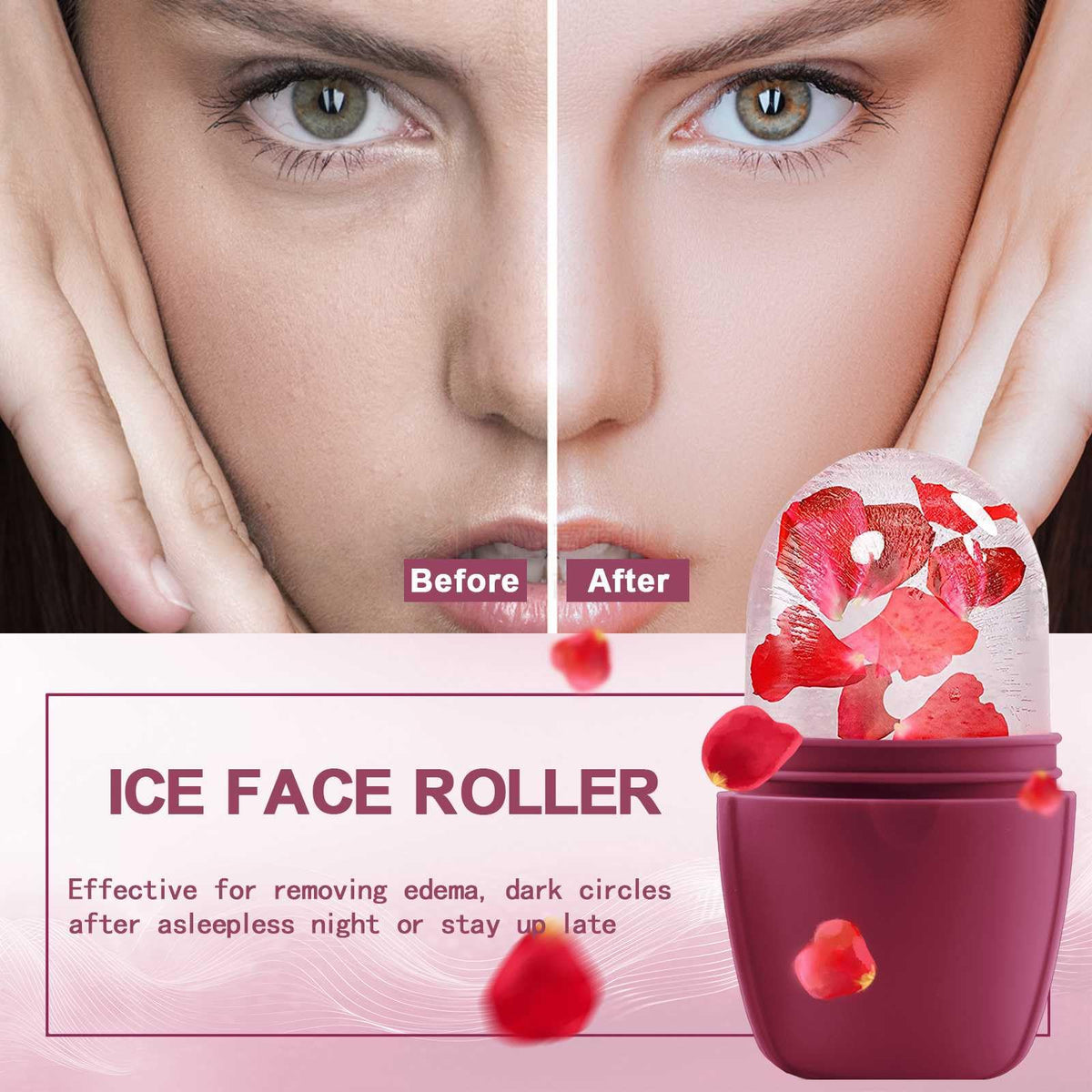 XHJRI Ice Face Roller Massager in use on a model's face