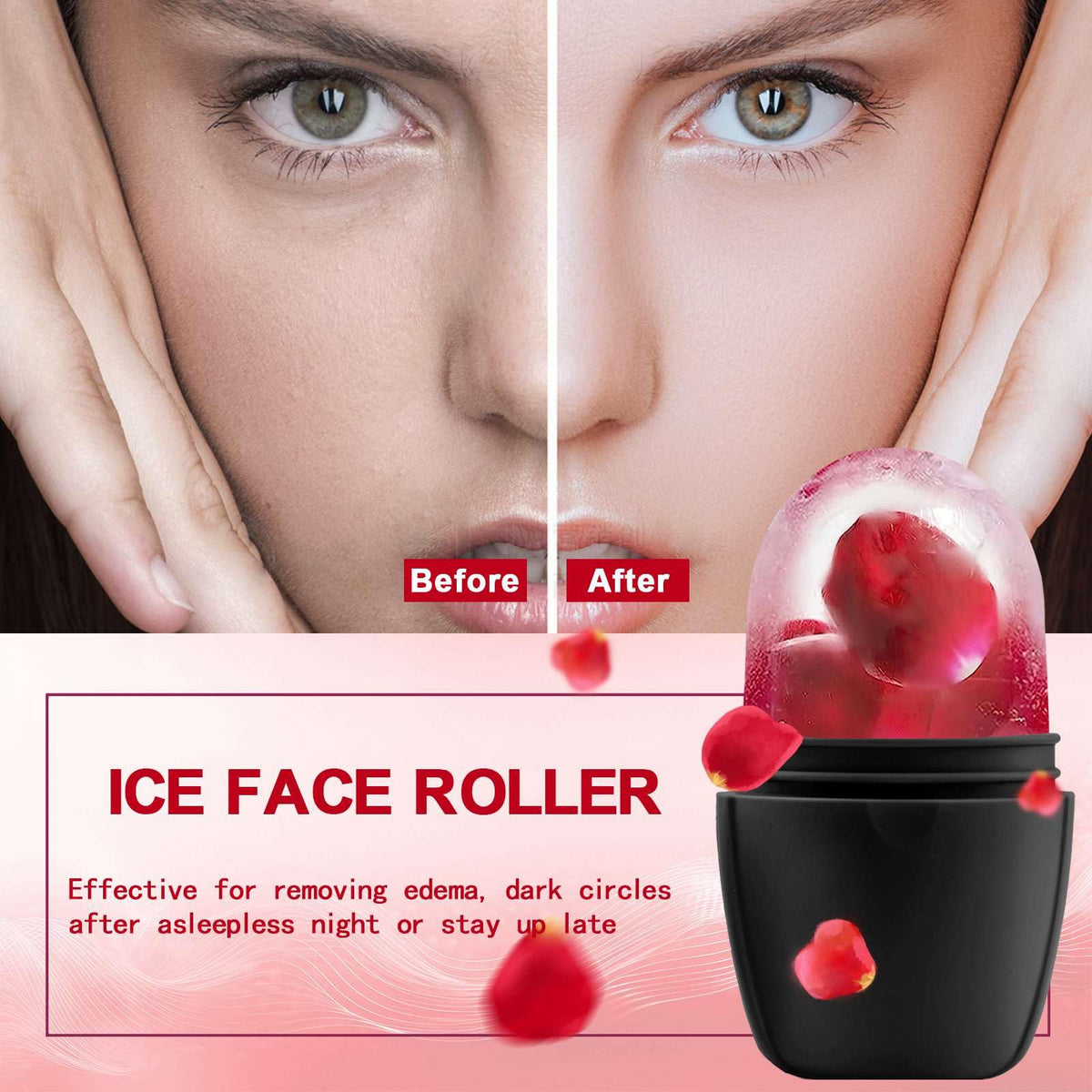 XHJRI Ice Face Roller Massager in use on a woman's face