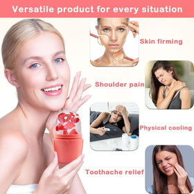 XHJRI Ice Face Roller Massager next to skincare products