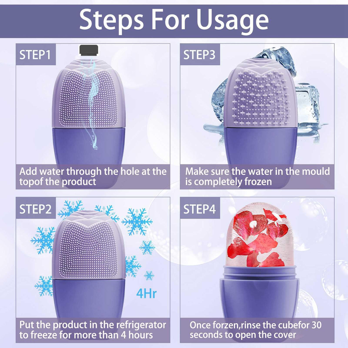 XHJRI Ice Face Roller Massager purple in use on face