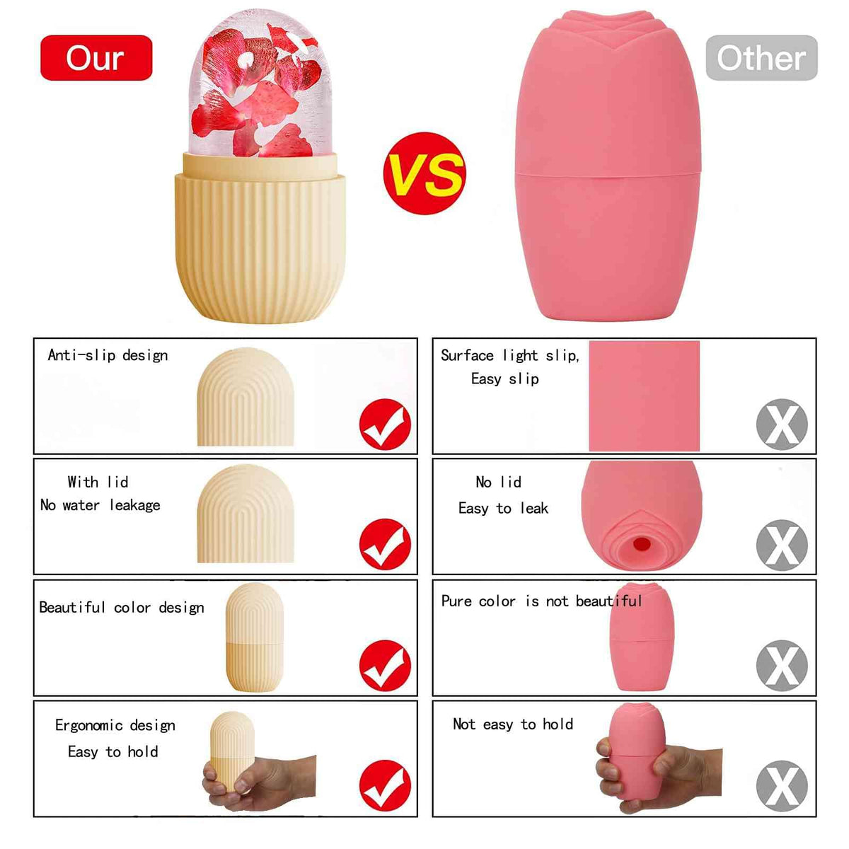 XHJRI Ice Face Roller Massager showing ergonomic handle