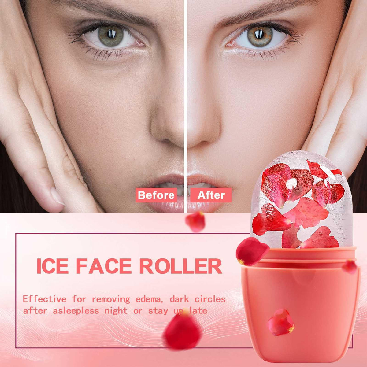 XHJRI Ice Face Roller Massager, side view showing ergonomic handle