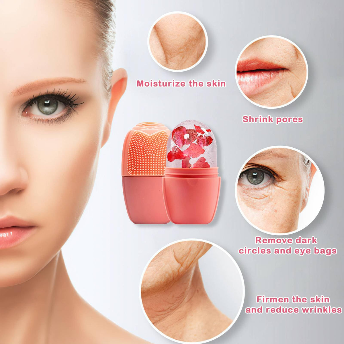 XHJRI Ice Face Roller Massager with ice cube close-up