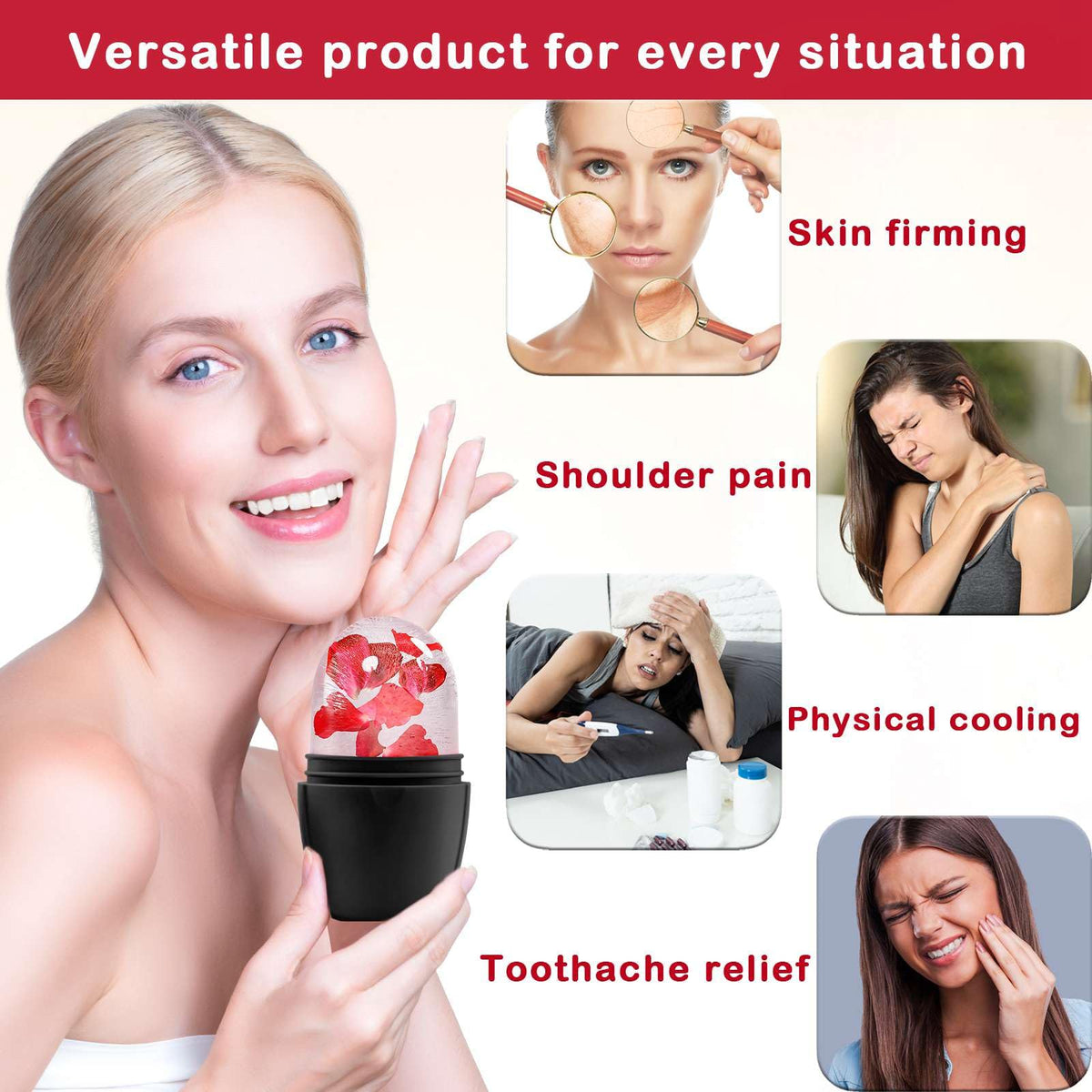 XHJRI Ice Face Roller Massager with various ice cube recipes