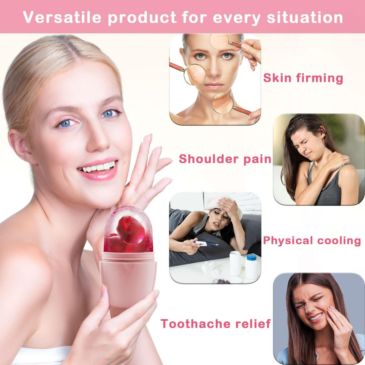 XHJRI Ice Face Roller Massager with various liquid options for freezing