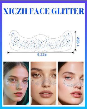 XICZH Face Glitter blue patches applied at a concert