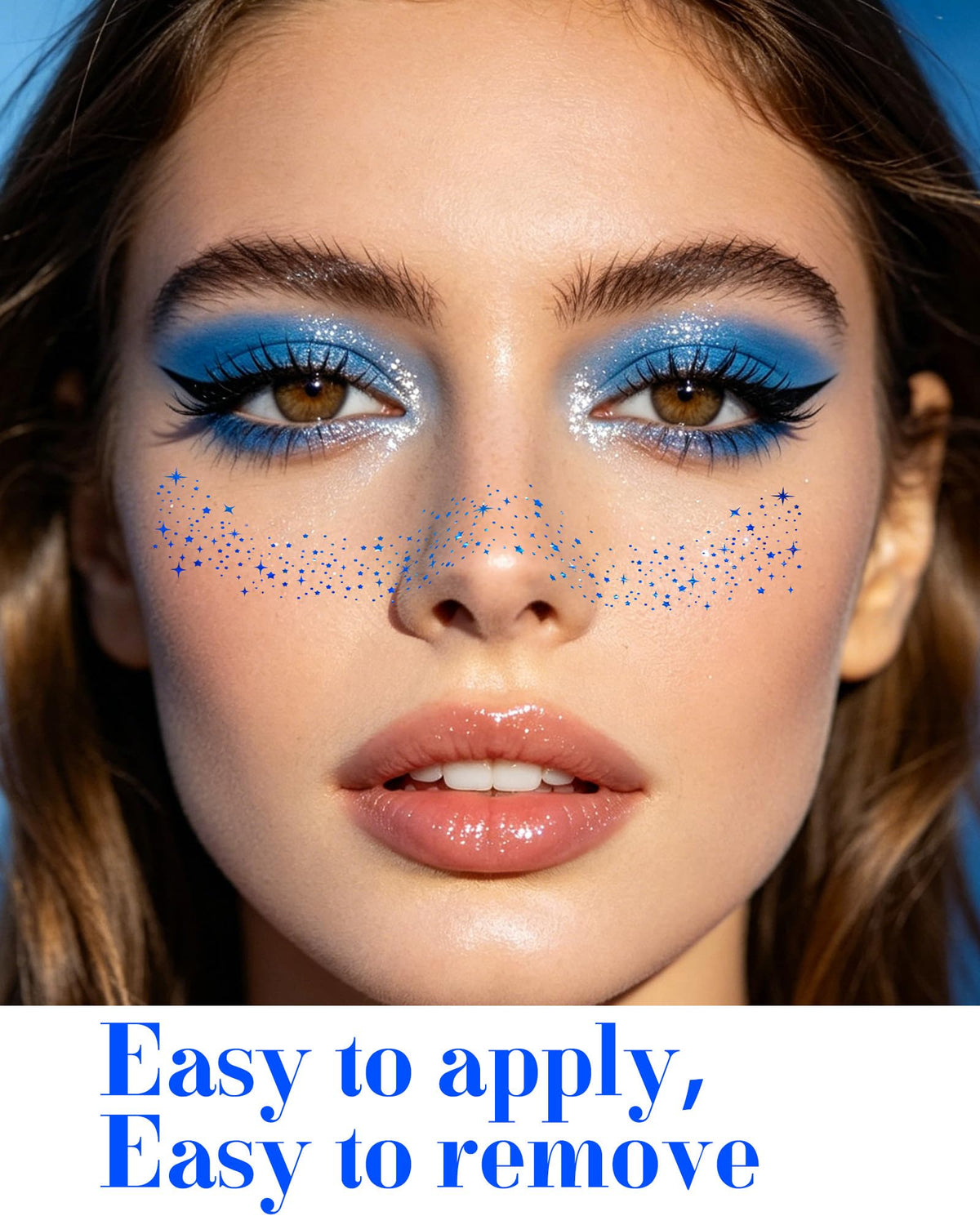 XICZH Face Glitter blue patches close-up