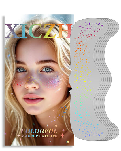 XICZH Face Glitter temporary tattoos iridescent patches front view