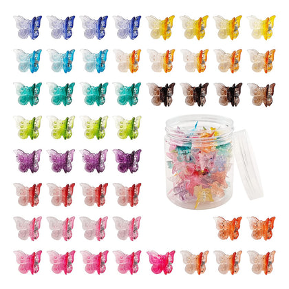 XIEHE 50 pack assorted colour butterfly hair clips in a round container