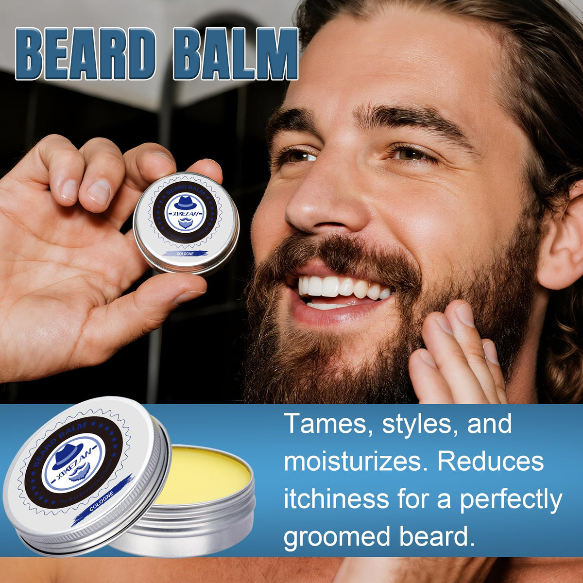 XIKEZAN Beard Grooming Kit displayed with e-book guide