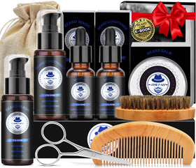 XIKEZAN Beard Grooming Kit front view with cologne and grooming tools