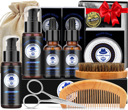 XIKEZAN Beard Grooming Kit front view with cologne and grooming tools