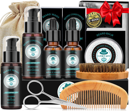 XIKEZAN Beard Grooming Kit with coffee scented products in luxury gift box