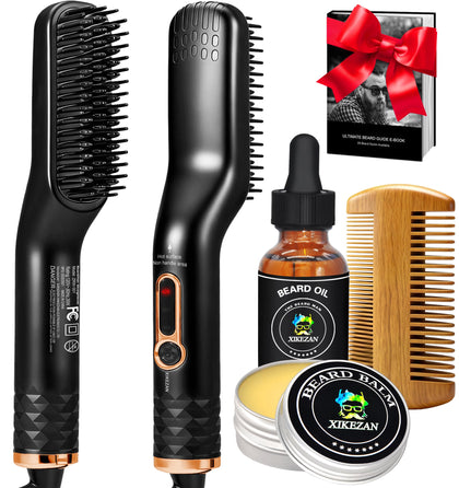 XIKEZAN Beard Straightener Kit with oil, balm, and comb