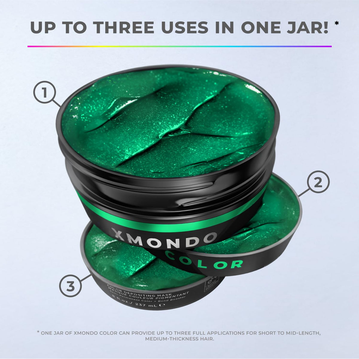 XMONDO Color Super Green Depositing Mask after application on hair