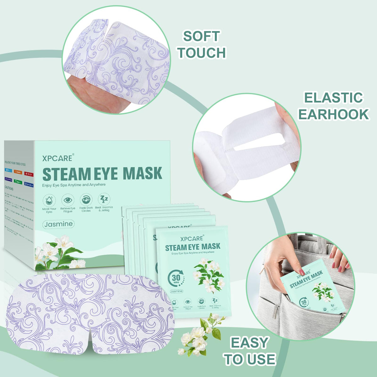 XPCARE Steam Eye Mask packaging with jasmine scent