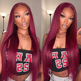 XUANCAILE 26-inch reddish brown lace front wig close-up of lace