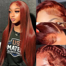 XUANCAILE 26-inch reddish brown lace front wig front view