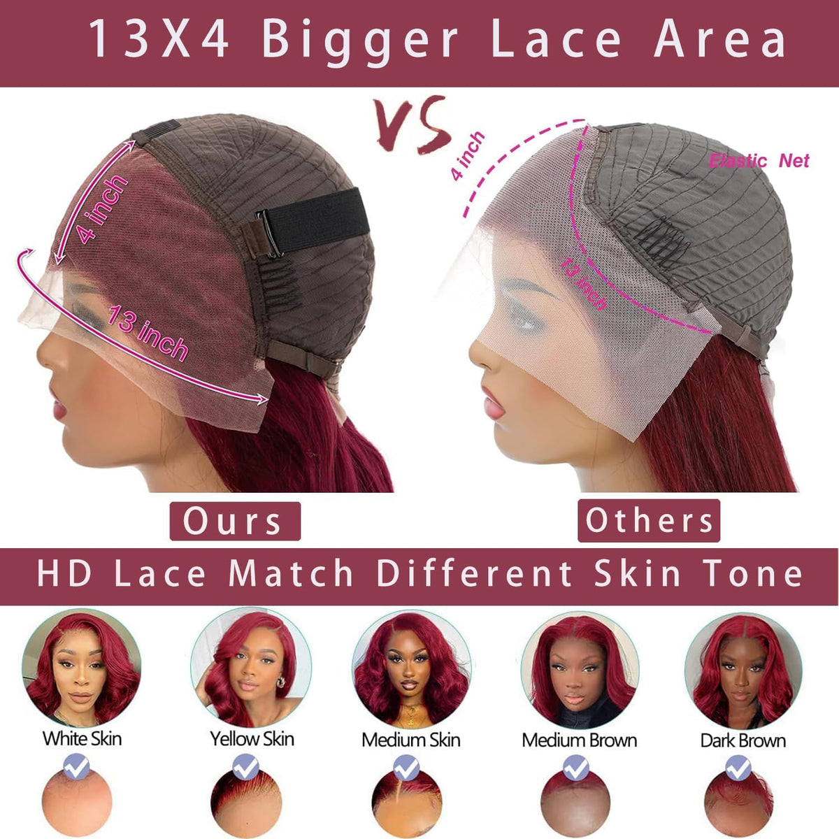 XUANCAILE 26-inch reddish brown lace front wig with natural hairline