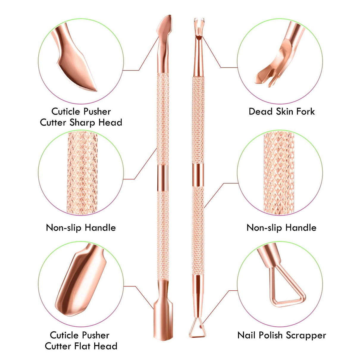 XUNXMAS rose gold cuticle tools displayed on a white background