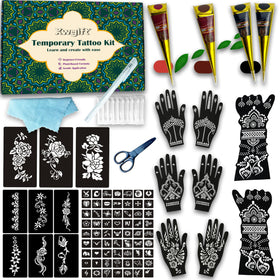 XWGLFT 80 PCS Temporary Tattoo Kit with stencils and cones