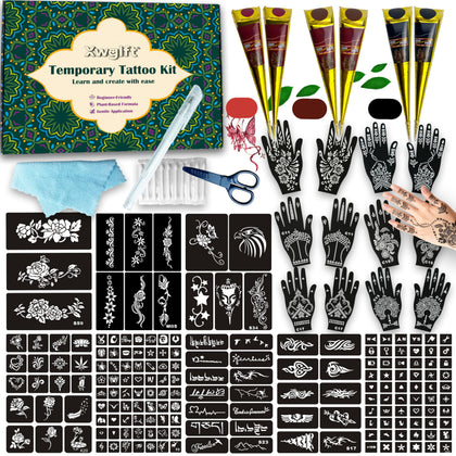 XWGLFT Temporary Tattoo Stencils Kit with 191 designs and accessories