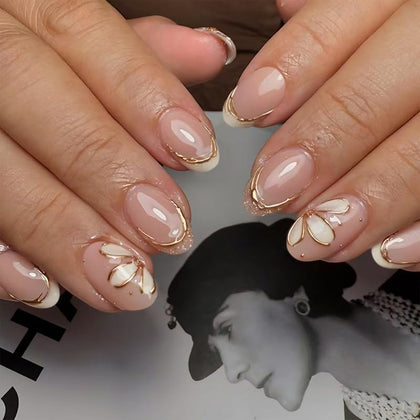 XZMeiLun 3D Gold Line French Tips Press On Nails Kit with packaging
