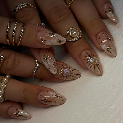 XZMeiLun 3D Gold Stars Press On Nails Kit front view