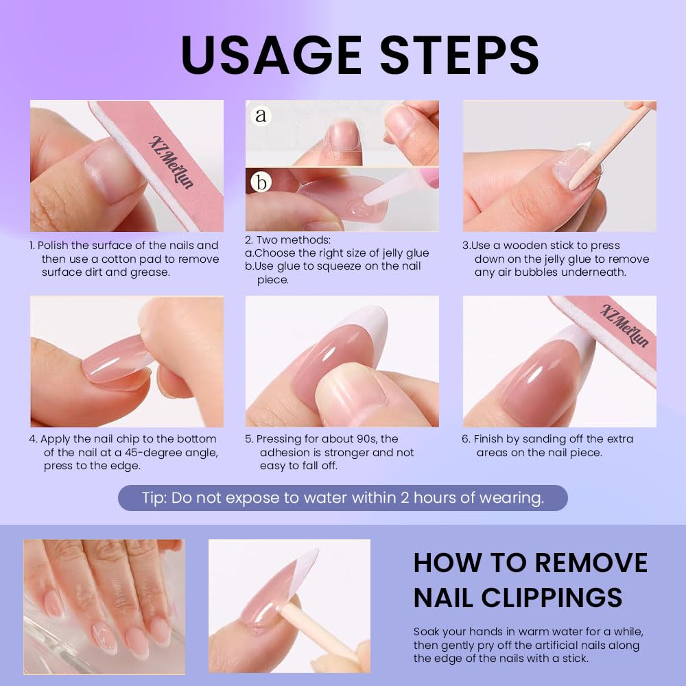 XZMeiLun Blue French Tips Press On Nails arranged on a table